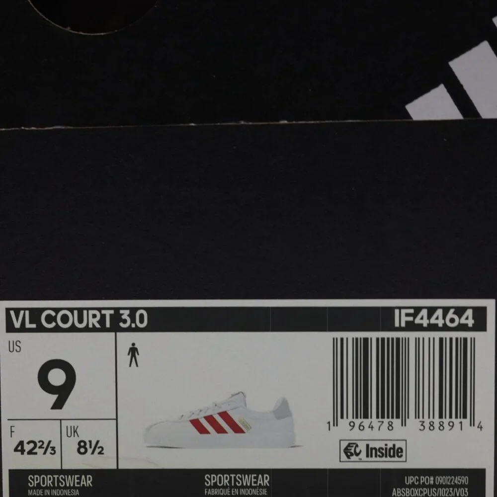 Adidas Men's Cushioned Comfortable Suede VL Court 3.0 Sneakers White/Red Size 9‎